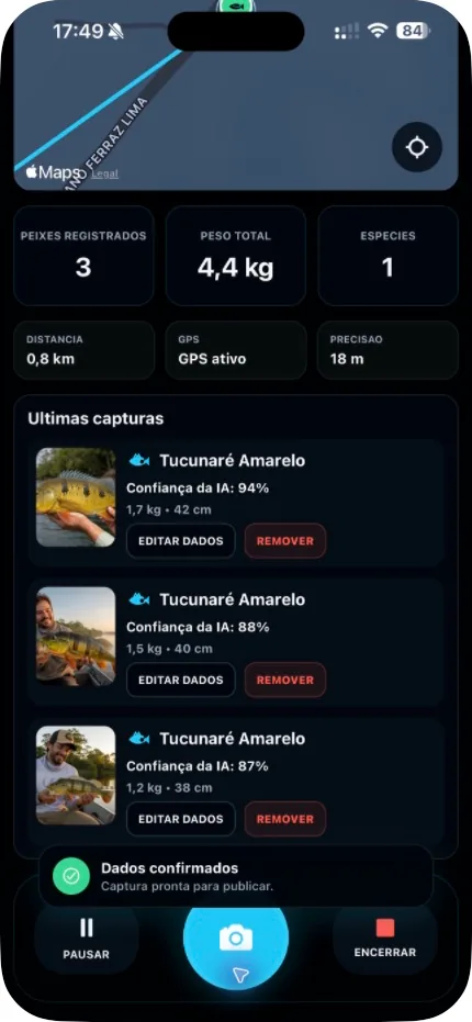 Modo Em Pesca real do IAPI com GPS e capturas