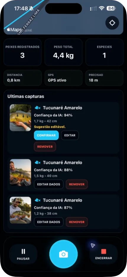 Sugestão assistiva real de Tucunaré Amarelo no IAPI